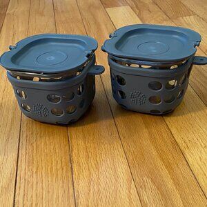 Set of 2 Lifefactory GLASS Gray Square Food Storage Containers 2 Cups